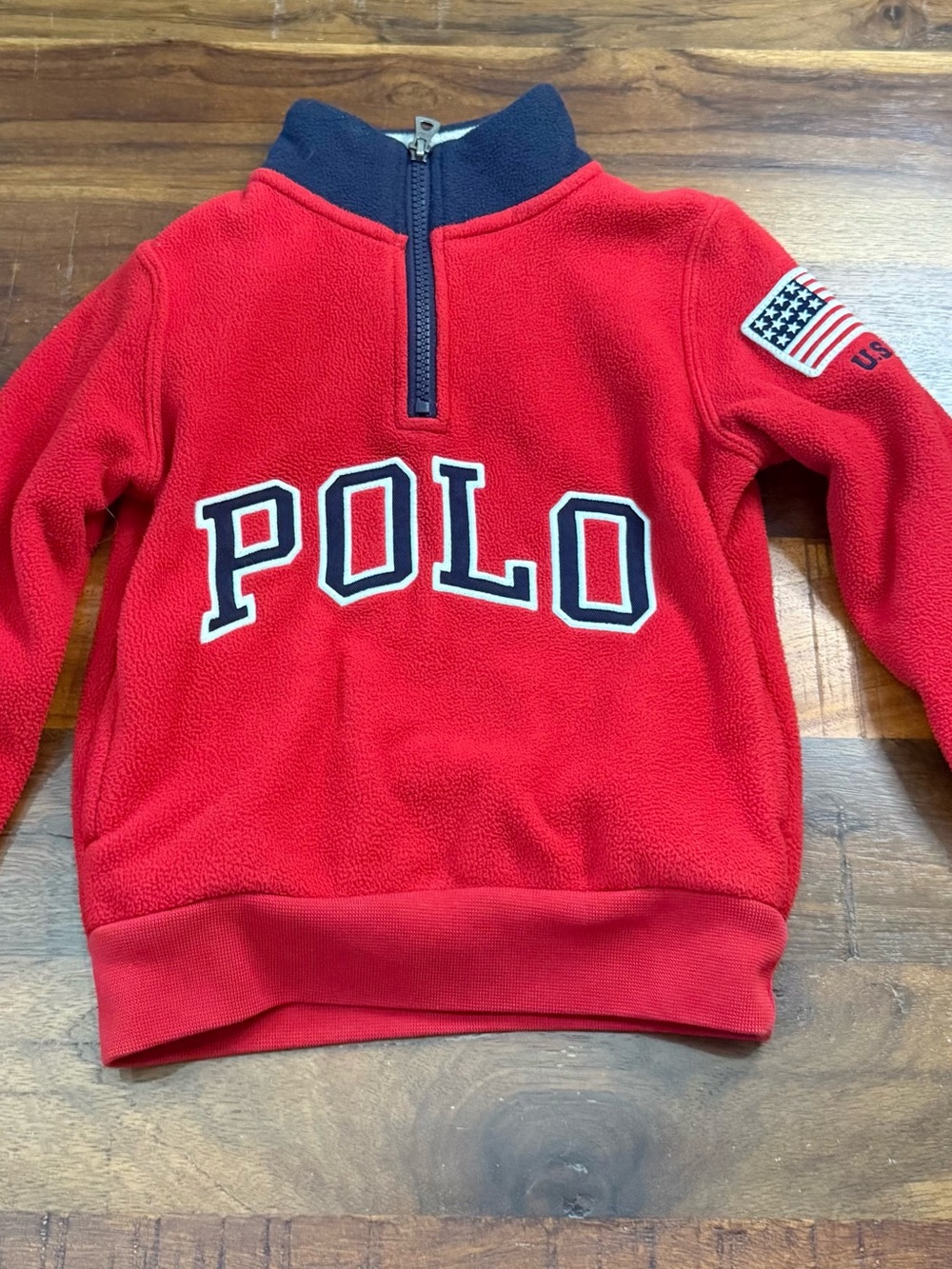 Polo Ralph Lauren Boys Red Fleece Quarter Zip Pullover USA Flag Size 4/4T